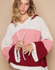 POL Color Block Long Sleeve Hooded Sweater