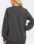 Zenana High-Low Acid Wash Fleece Sweatshirt