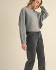 Mable Round Neck Dolman Sleeve Cropped Sweater