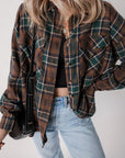 Women's Plaid Print Pockets Buttoned Shirt Jacket