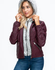 YMI Faux Layered Double-Zipper Jacket with Fuzzy Hood