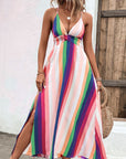 Multicolored Stripe Crisscross Backless Dress - Online Only
