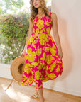 ODDI Full Size Floral Smocked Ruffled Midi Dress
