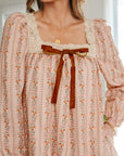 Floral Lace Square Neck Velvet Bow Tie Mini Dress