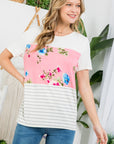 e Luna PLUS Floral Striped Mixed Top