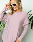 e Luna Pin Striped Ruffled Long Sleeve Top