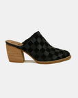 Beast Fashion Woven Checkerboard Block Heel Mule Shoes