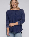 Zenana Plus Washed Baby Waffle Oversized Long Sleeve Top