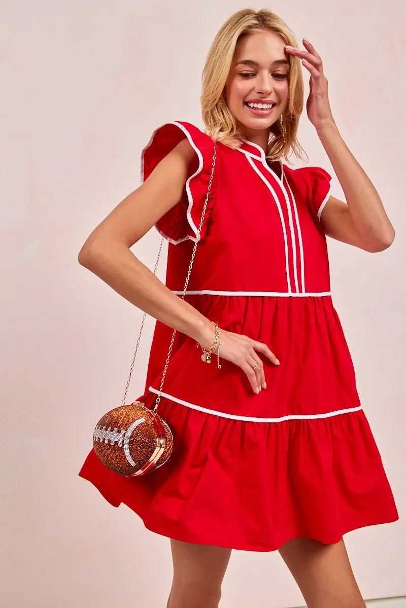 BiBi Gameday Theme Contrast Binding Ruffled Dress