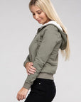 Fuzzy Trim Zip-Up Crop Hoodie