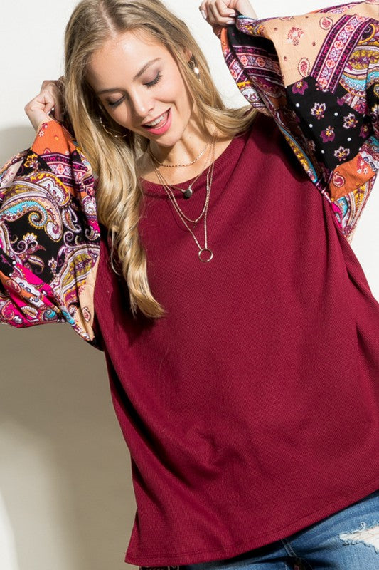 Paisley Volume Sleeve Top - Online Only