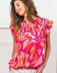 BiBi Smocked Yoke Ruffled Floral Top