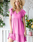 Reborn J Tiered Notched Cap Sleeve Dress