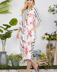 Celeste Full Size Floral Striped Contrast Midi-Dress with Pockets