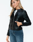 Snobbish PU Leather Zip Up Jacket with Pockets