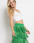 Rhinestone Suede Fringe Skirt