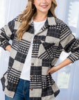 e Luna PLUS Fuzzy Plaid Button Down Shacket