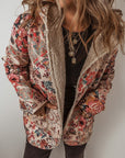 Women Floral Printed Sherpa Lined Hooded Jacket