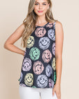 BOMBOM Round Neck Smiley Face Tank