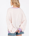 Ces Femme Striped Round Neck Drop Shoulder Sweatshirt