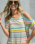 e Luna Multi Striped Cold Shoulder Top