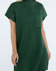 ZENANA Mock Neck Short Sleeve Sweater Dress with Pocket