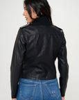 Coalition LA Knit Collared Faux Leather Crop Jacket