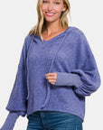 Zenana Brushed Hacci Drop Shoulder Cropped Hoodie