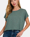 Zenana Round Neck Short Sleeve Crop T-Shirt