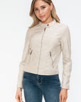 Snobbish PU Leather Zip Up Jacket with Pockets