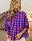 BiBi Plaid Button Up Dolman Sleeve Shirt