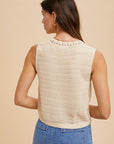 Annie Wear Crochet Trim Button Down Sweater Vest