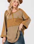 SAGE + FIG Star Applique Patch Exposed Seam Waffle Knit Top