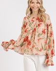 Mittoshop Floral Round Neck Flounce Sleeve Blouse