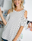 e Luna Polka Dot Cold Shoulder Top