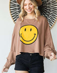 Jade By Jane Smiley Face Long Sleeve Crop Top PLUS