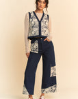 Davi & Dani Lace Patch Open Front Denim Vest