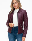 YMI Faux Layered Double-Zipper Jacket with Fuzzy Hood