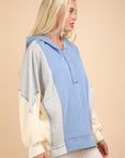 VERY J Exposed Seam Color Block Half Button Hoodie