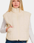 Zenana Zip Up Cropped Puffer Vest with Pockets