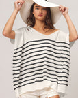 BiBi V Neck Striped Short Sleeve Top