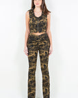 American Bazi V-Cut Ruched Camo Flare Pants