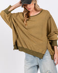 SAGE + FIG Mineral Wash Side Slit Oversized Sweatshirt