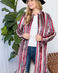 e Luna Striped Velvet Long Cardigan