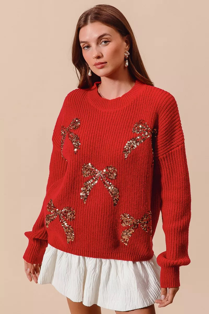 SO ME All Over Ribbon Sequins Christmas Holiday Sweater