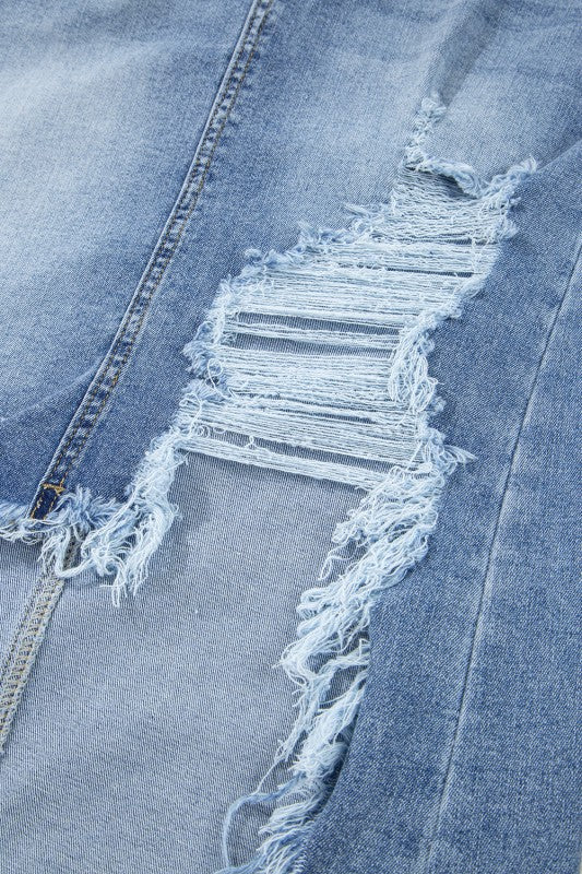 Denim Asymmetrical Distressed Midi Skirt