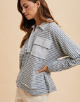 Annie Wear Striped Button Detail Long Sleeve Polo Top