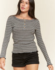 Jade By Jane Round Neck Striped Top