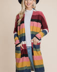 BOMBOM Color Block Striped Open Front Cardigan