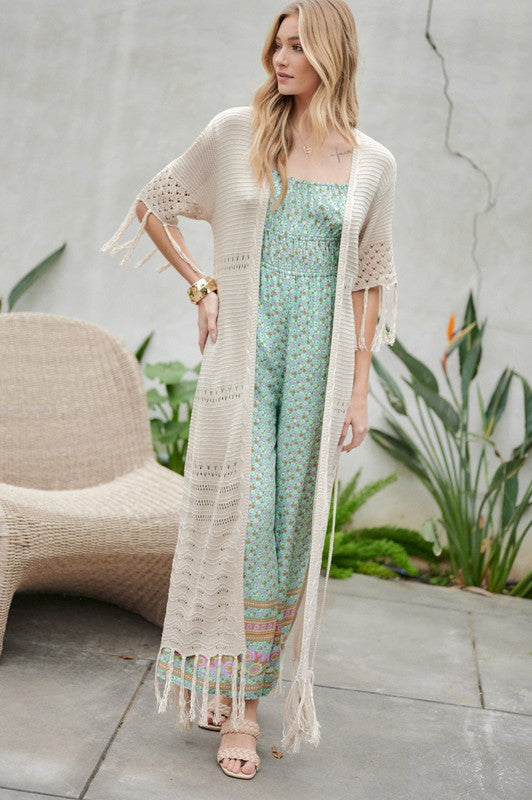 Davi &amp; Dani Solid Long Cardigan With Fringe